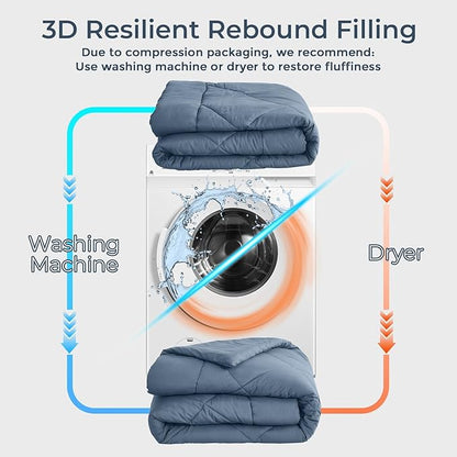 HEVUMYI Dusty Blue Twin Comforter Set - 5-Piece All Season Bed in a Bag Twin, Ultra Soft Bedding Set with Comforter, Flat Sheet, Fitted Sheet, Pillowcases, Pillow Shams