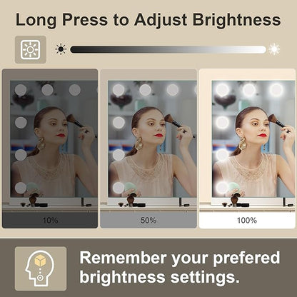 S'bagno Vanity Mirror with Lights, 12 Dimmable LED Bulbs Hollywood Mirror, 3 Color Modes & Memory Function Makeup Mirror with Lights, Detachable 10X Magnification, Touch Control, USB-A(19''x14'')