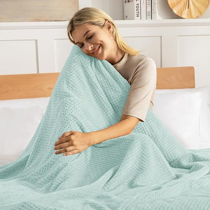 Exclusivo Mezcla Fleece Bed Blanket Twin Size, Super Soft and Warm Blankets for Couch, Sofa and Bed Waffle Textured, Cozy, Fuzzy and Lightweight (Mint Green, 60x80 inches)