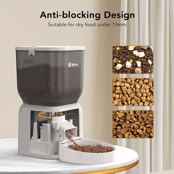 Automatic Dog & Cat Feeder, with Freshness Preservation, 4L Timed Cat Feeder with LCD Screen.Up to 6 Meals Per Day and 1-15 Portion for Cats & Dog (White)-Mewly Pet