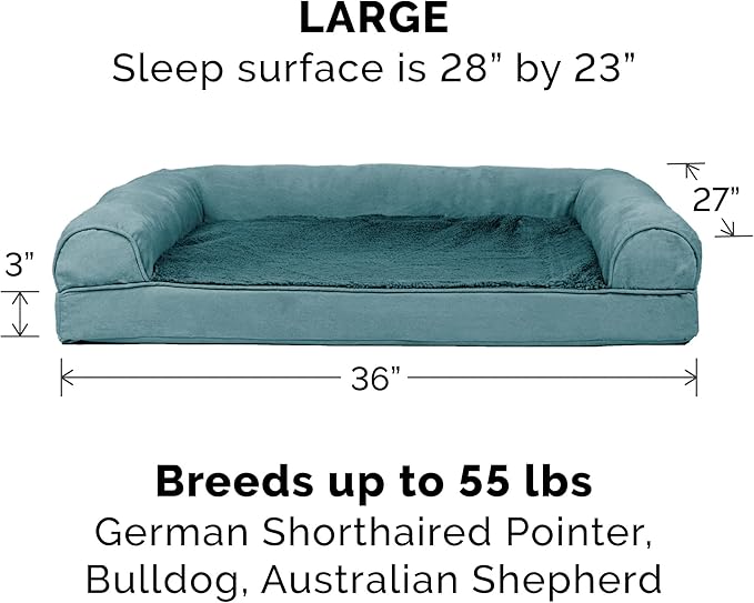 Furhaven Orthopedic Dog Bed for Large/Medium Dogs w/ Removable Bolsters & Washable Cover, For Dogs Up to 55 lbs - Plush & Suede Sofa - Deep Pool, Large-Mewly Pet
