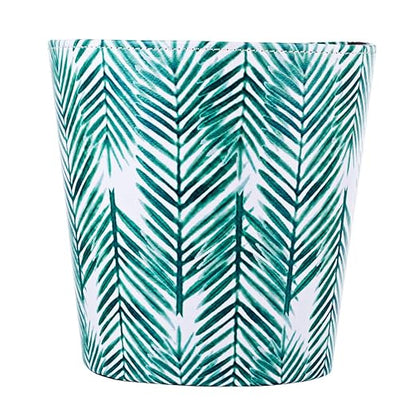 Paper Wastebasket Without Lid PU Leather Round Decorative Trash Bin Garbage Can Dustbin for Hotel Dormitory Kitchen Bedroom Bathroom Office Green Leaves