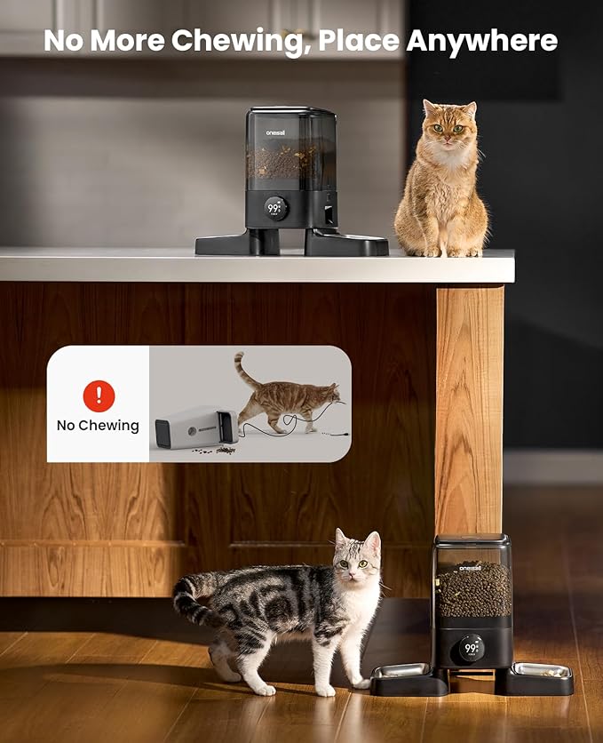 oneisall Wireless WiFi Automatic Cat Feeders 2 Cat, Rechargeable 100-Day Battery Operated Timed Cats Feeder, 20 Cups/5L Cats Food Dispenser Automatic for Large Kibble, Smart App Control.-Mewly Pet