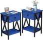 VECELO Nightstands Set of 2, Modern Bedside End Tables, Night Stands with Drawer and Storage Shelf for Living Room Bedroom, Industrial Metal Frame