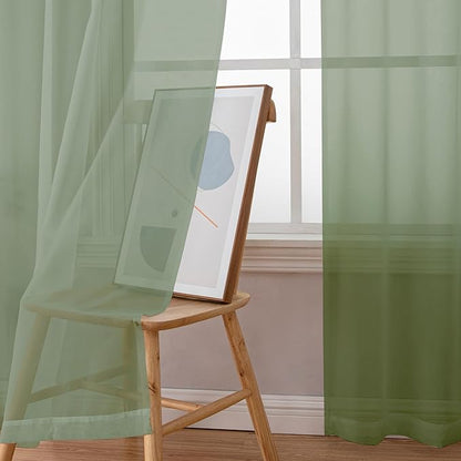 Aiyufeng Voile Sheer Sage Green Curtains - Transparent Light Weight Soft Window Treatment Curtain Panels with Rod Pocket Top for Patio Door/Living Room (W59 x L96, 2 Panels), Sage Green