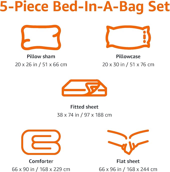 Amazon Basics Microfiber Kid's Bed-in-a-Bag 5 Piece Comforter Bedding Set, Twin, Unicorn Print