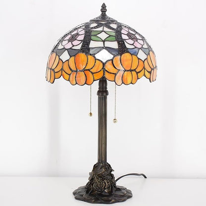 Tiffany Stained Glass Table Lamp 12X12X21Inch Resin Base Desk Bedroom Living Room Reading Light (Orange Flower)