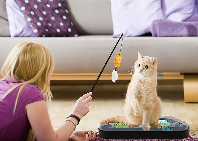 Cat Scratching Toy with Scratcher Board and Fish Aquarium Design, Fun and Exciting Catnip Cat Toy, Floppy Fish Toy with Feathers and Catnip Included-Mewly Pet