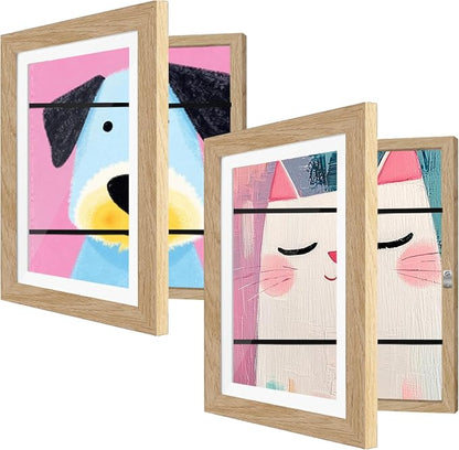 2 Pack Kids Artwork Frames Changeable 10 x 12.5 Inch Children Art Projects Kids Art Frames Front Opening Picture Display Frame, Wood