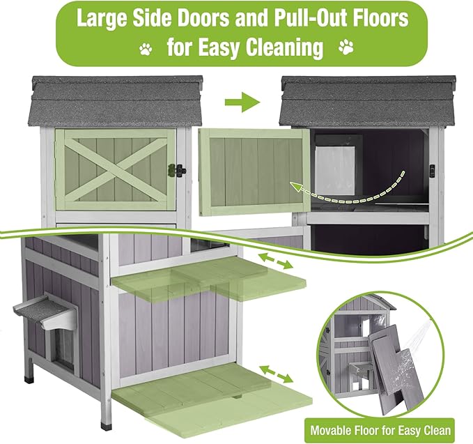 GUTINNEEN Outdoor Cat House Weatherproof Feral Cat Shelter with Escape Doors - 2-Story（AIR94）-Mewly Pet