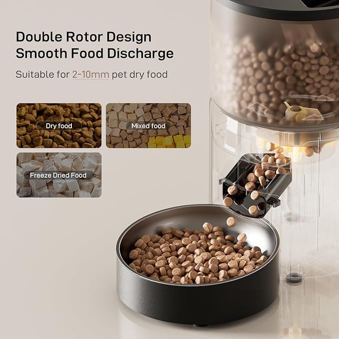 Automatic Cat Feeder: 3L Auto Food Dispenser with Timed Feeding| 6 Meal Programmable& 1-20 Portion Precise Control- Easy to Clean for Cat Indoor| Desiccant Keep Food Fresh with Staiess Bowl-Mewly Pet