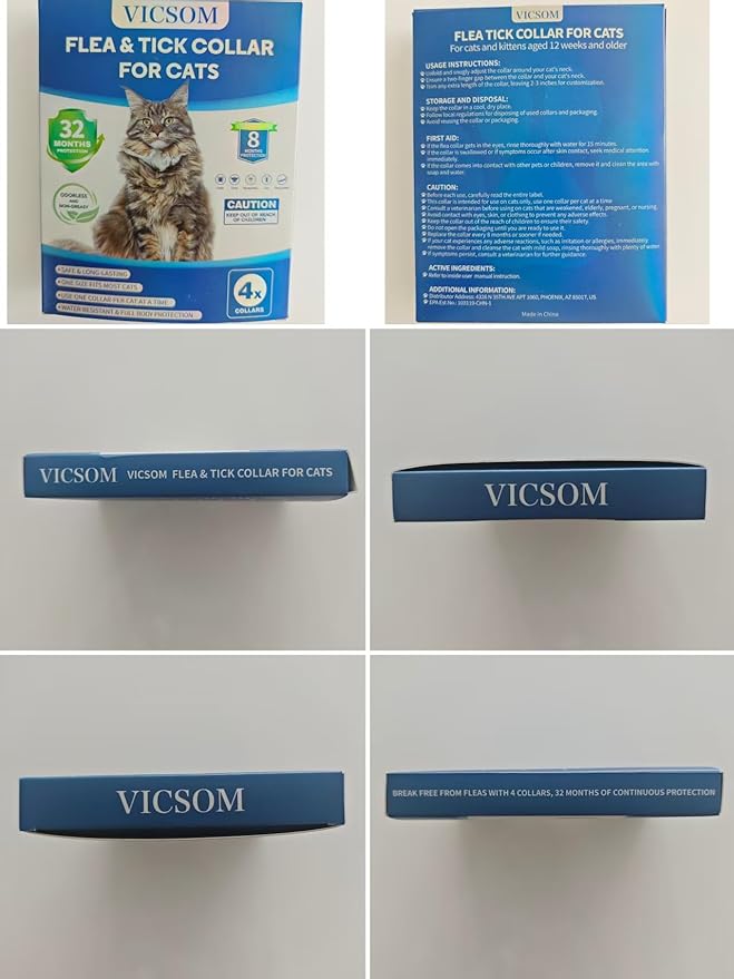 4 Pack Flea and Tick Collar for Cats, 32 Months Treatment Prevention, Waterproof Adjustable Kitten Collar, Black Grey-Mewly Pet