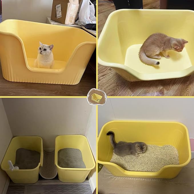 Vealind Extra Large Litter Boxes for Big Cats 31''×21''×16'', XXL Litter Boxes for Big Cats or Multiple Cats, Jumbo High Sided Litter Pan, Leak-Proof & Anti-Splashing, Easy Clean & Durable (Yellow)-Mewly Pet