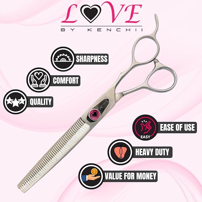 Kenchii Love Dog Grooming Scissors, 46 Tooth Thinning Shears, Dog Scissors for Grooming, Professional Pet Grooming Scissors, Heavy Duty, Durable and Sharp-Mewly Pet