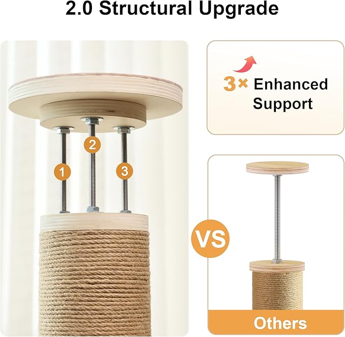 FUKUMARU Floor to Ceiling Cat Tree, 6 Level Adjustable Height (6-10 ft) Climbing Tower with Thickened Scratching Posts, Cats Activity Center with Cozy Hammock - Beige-Mewly Pet