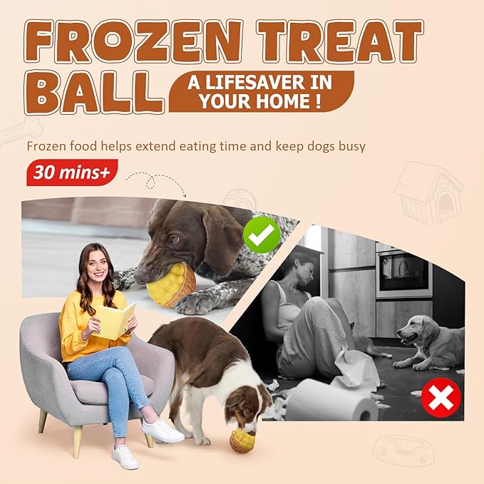 Dog Frozen Treats Toy, Cognitive Dogs Brain Stimulation Toys for Aggressive Chewers, Interactive Dispensing Toy Enrichment Keep Them Busy No-Boredom, Tough Nylon&Coffe Wood Fillable Puzzle Dog Feeder-Mewly Pet