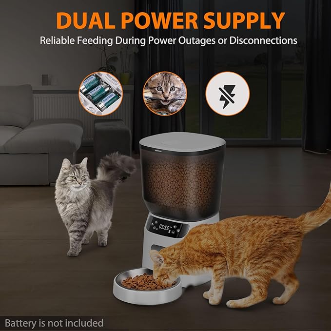 Automatic Cat Feeder, Cat Food Dispenser with Stainless Steel Bowl, Timed Portion Control 20 Portions 6 Meals Per Day, Voice Recorder, Dual Power Supply for Small Dogs (White)-Mewly Pet