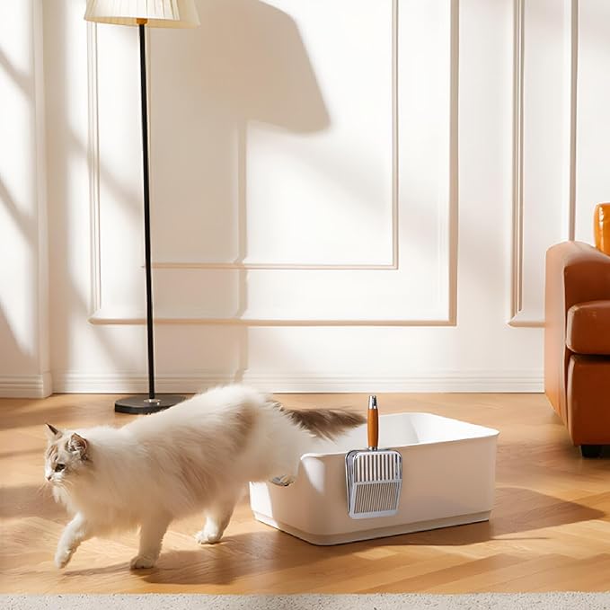 304 Stainless Steel Cat Litter Scoop, One-Piece Pressed Design with No Weld Spots, Durable Anti-Break Handle, Dual Slot Sizes, Easy to Clean, Filters Small Litter Clumps Litter Scoop-Mewly Pet