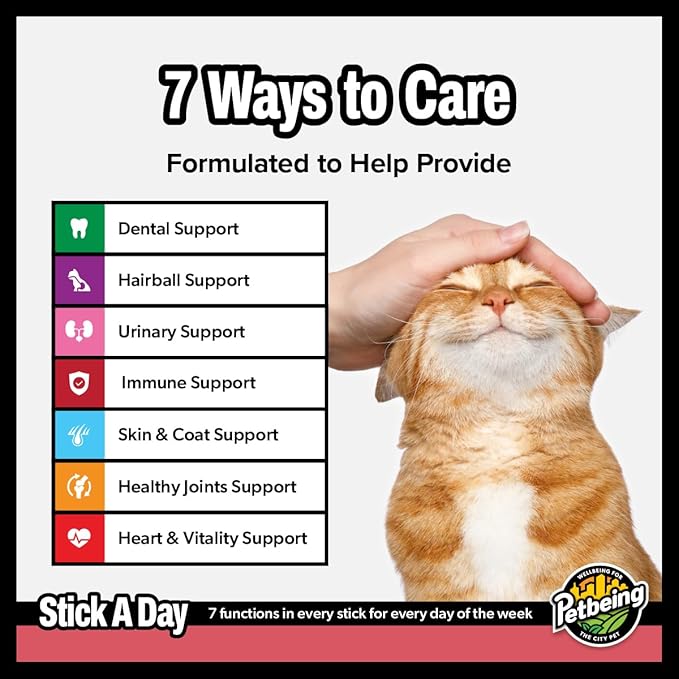 Stick a Day | Specially Formulated 7-in-1 Functions Daily Real Meat Supplement for Cats | Cat Chew Stick & Pet Vitamins Supplements Combination (7-Pack x 4, Salmon)-Mewly Pet