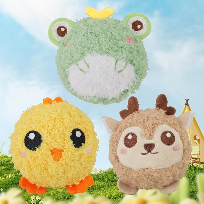 DKING 3Pack Squeaky Dog Balls,2 in1 Funny Puppy Ball Toys,Birthday Dog Toy for Small Medium Dogs (Farm Ball)-Mewly Pet