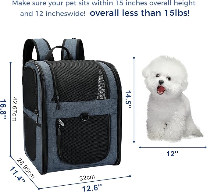 Apollo Walker Dog & Cat Carrier Backpack for 4-15lb Pets - Ventilated Safe Design with Padded Back Support, Breathable Mesh Pet Backpack for Hiking, Travel, Outdoor (Navy)-Mewly Pet