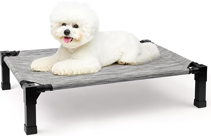 Heeyoo Elevated Dog Bed, Cooling Raised Pet Cot with Chew Proof Washable Breathable Mesh and Metal Frame, Portable Dog Cot Bed with No-Slip Feet for Outdoor or Indoor Use-Mewly Pet
