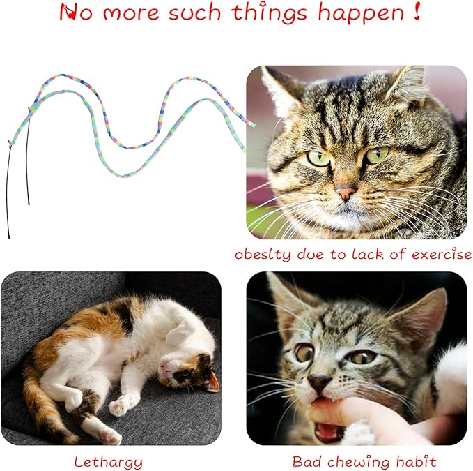 Cat Wand Toys Interactive Kitten Toys Cat Teaser Wand String Feather for Indoor Colorful Ribbon Wands Stick Toy Cat Charmer-3 Packs-Mewly Pet
