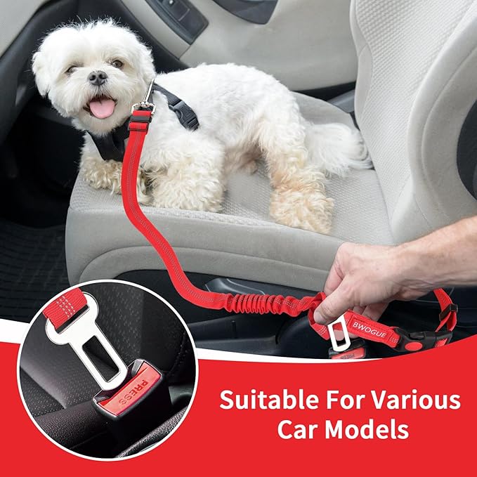 BWOGUE 2 Piece Dog Seat Belt for Car with Elastic Bungee Buffer Safety Seatbelt Car Headrest Restraint Wear Adjustable Metal Buckle Harness in Vehicle Travel for Pet-Mewly Pet