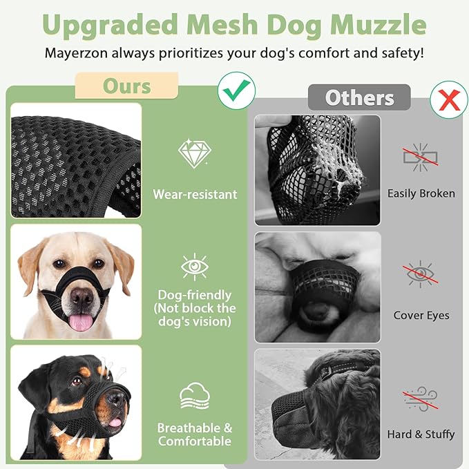 Mayerzon Dog Muzzle with Hook and Loop for Large Medium Small Dogs, Patented Soft Mesh Beagle Labrador Puppy Muzzles for Biting Chewing Grooming, Breathable, Adjustable, Allows Panting Drinking-Mewly Pet