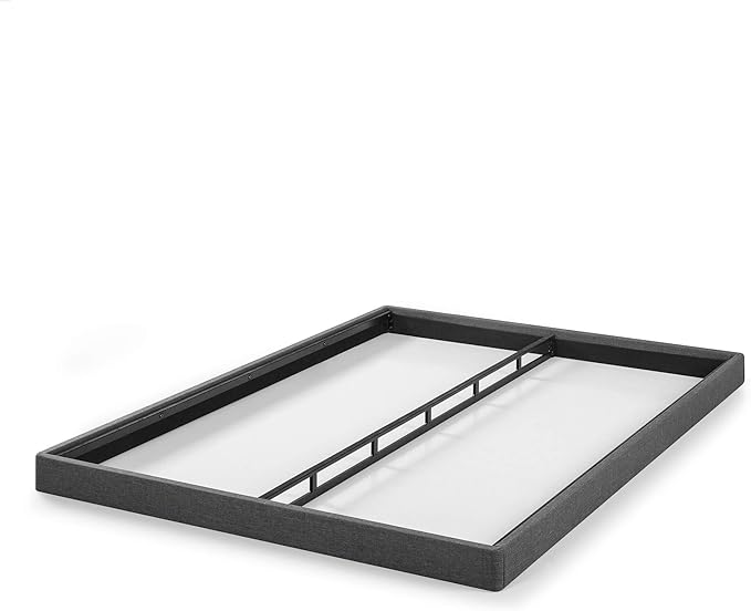 ZINUS Upholstered Metal and Wood Box Spring, 4 Inch Mattress Foundation, Easy Assembly, Fabric Paneled Design, King, Grey