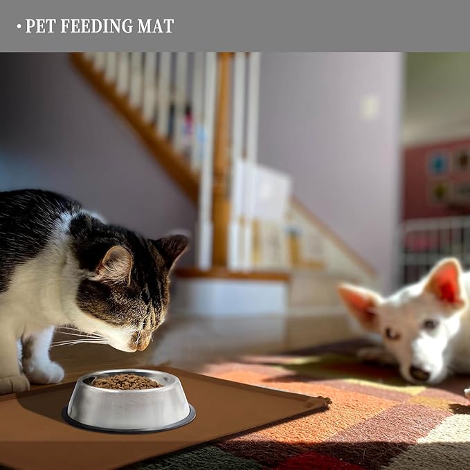 Waterproof Pet Feeding Mat with High Raised Edges, Heavier and Thicker Placemats for Cat Dog Water Bowl with BPA Free, Dogs Cats Food Mats for Messy Drinkers to Prevent Spill and Protect Floors-Mewly Pet