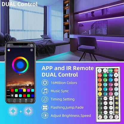 KSIPZE Led Lights for Bedroom 50ft Led Strip Lights with Remote RGB Color Changing Music Sync Bluetooth Smart App Control for Room Bedroom Lighting Flexible Home Décor