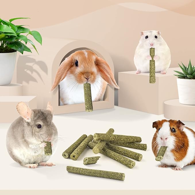Bissap 114PCS Timothy Hay Sticks for Rabbits, Natural Timothy Grass Molar Teeth Stick Chew Toys for Bunnies Chinchillas Guinea Pigs Hamsters and Other Small Animals Treats-Mewly Pet