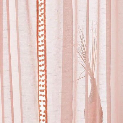 Treatmentex Pompom Sheer Curtain Panels for Living Room Bedroom 52" w x 108" l Blush-Pink Window Curtain Drapes for Baby Girl's Room