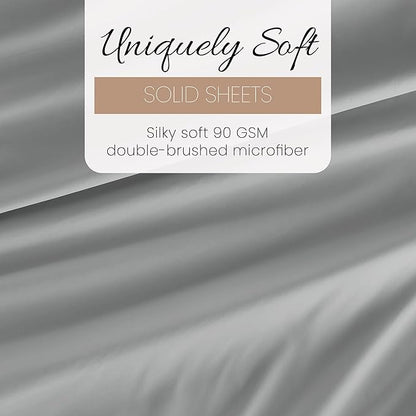 Linen Market Double-Brushed Microfiber King Sheet Set 4 Piece – Oeko-TEX Certified Ultra Soft & Wrinkle-Free - 16" Deep Pocket Sheets - Easy Care King Size - Light Gray