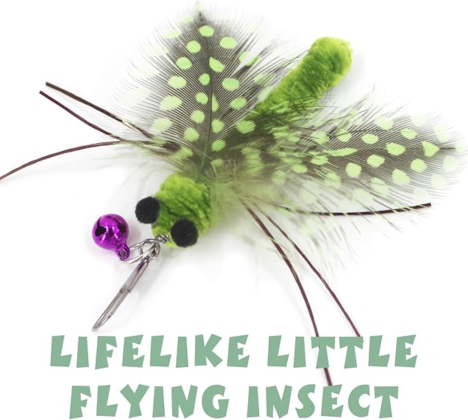 SONGWAY Insect Cat Toys with Feather - 6 Pieces Cat Insect Feather Toy Refills, Teaser Wand Attachments, Interactive Toys for Indoor Cats Kittens-Mewly Pet