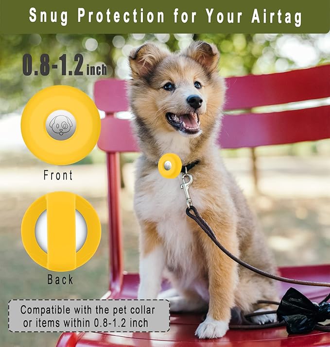Airtag Holder for Dog Collar, Cibaabo Silicone Air Tag Case Cover Compatible with Apple Airtags for 0.8-1.2inch Cat Pet Collar Harness Loop-Mewly Pet