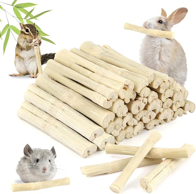 PEASUG 300g Sweet Bamboo Chew Sticks for Rabbits, Natural Bunny Chinchilla Chew Sticks Toys, Small Animal Teeth Grinding Toys and Molar Treats for Chinchilla, Guinea Pigs, Squirrel, Hamster-Mewly Pet