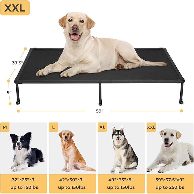 Veehoo Chewproof Elevated Dog Bed - Cooling Raised Pet Cot, Breathable Mesh, Washable & Non-Slip for Large Dogs, Indoor/Outdoor, Black Mat and Black Frame, 59x37inches (Model CWC2203A03)-Mewly Pet