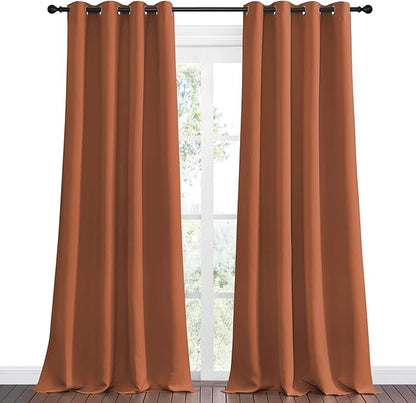 NICETOWN Burnt Orange Blackout Curtains for Sliding Door - 55 by 96, 2 Pieces, Blocking Out Sunlight Window Treatment Modern Design Grommet Curtain Panels for Dining Room