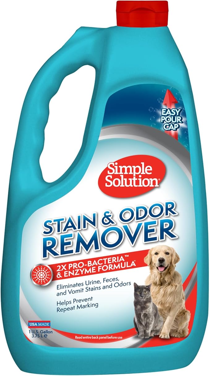 Simple Solution Stain & Odor Eliminator for Pets, Carpet Deodorizer, Enzyme Pet Odor Eliminator for Home, Stain Remover for Cat & Dog Pee, Urine Destroyer, Carpet Cleaner Spray, Gallon-Mewly Pet