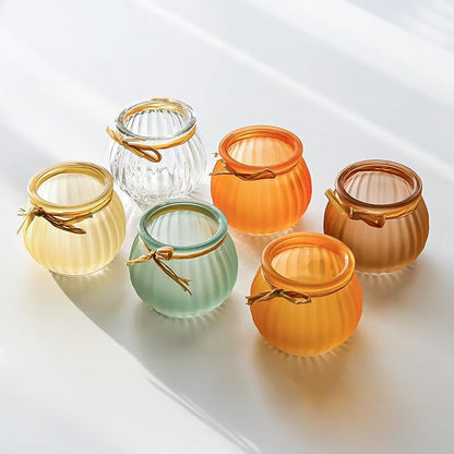 WDHODEC Fall Candle Holders Set of 6, Glass Pumpkin Tealight Votive Candle Holder for Halloween Thanksgiving Table Decoration