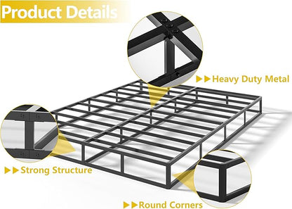 Qingzhou Box Spring King Bed Bases, 7 Inch High Metal King Size Box Spring Only, Heavy Duty Mattress Foundation with Fabric Cover, Easy Assembly, Quiet Noise Free, Non Slip, Black