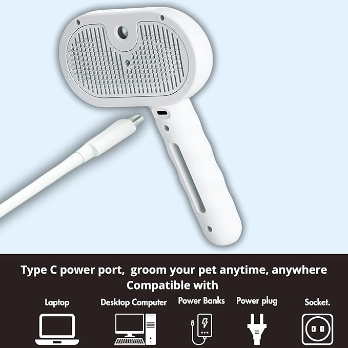 4 in 1 Cat Steam Brush: steam brush for cats, Grooming, Shedding, Mist Spray, Hair Removal Comb & Massager, USB Rechargeable Self Cleaning cat steam brushes for indoor cats - White-Mewly Pet