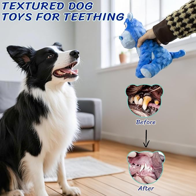 Squeaky Stuffed Dog Toys, Chew Toy for Large Medium Small Breeds, Plush Dog Toys to Keep Them Busy, Puppy Teething Dog Toy, Crinkle Dog Toy (Blue Hippo)-Mewly Pet