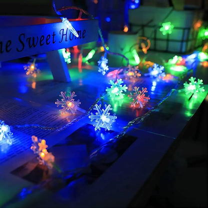 Christmas Lights Multicolor, 20 FT 40 LED Multi Colored Snowflake String Lights, Battery Operated 8 Modes Colorful Holiday Hanging Lights, Bedroom Room Xmas Tree Decor Indoor Outdoor Decorations