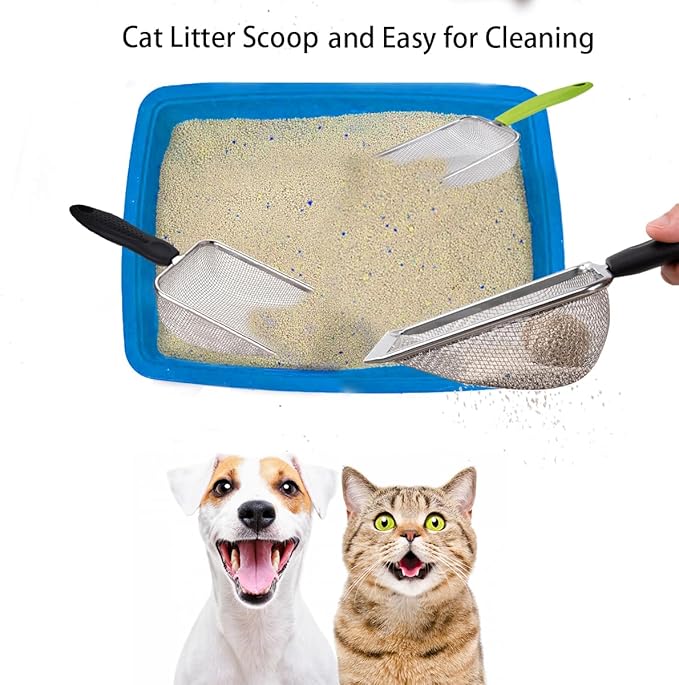 3PCS Stainless Steel Cat Litter Scoop,Litter Cleaner Corner Scoop Sand Sifter,Easy to Clean Cat Little Box, Sifting Litter Scoop Shovel for Reptile Terrarium Sand Waste-Mewly Pet
