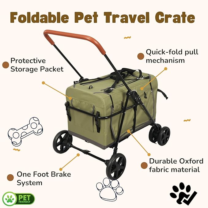 Pet Stroller Foldable Travel Crate for Small and Medium Dog and Cat, Portable Pet Travel Carrier, Pet Jogger with Detach Carrier-Mewly Pet