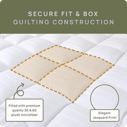 Plush Extra Thick Twin XL Mattress Topper for College Dorm, Soft & Cooling Pillow Top Bed Topper for Back Pain Relief with 300TC Cotton Cover, Overfilled Mattress Pad, Fit to 6”-22” Mattress.