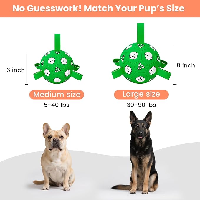 Interactive Dog Toys, Soccer Ball with Straps, Durable Herding Ball for Tug of War, Water Pool Dog Busy Toys for Indoor/Outdoor Play – Fun Birthday Gift for Medium & Large Dogs, 8 Inch-Mewly Pet